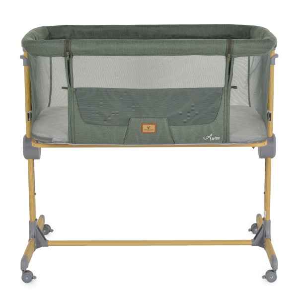 Pătuț Co-sleeping Cangaroo Aura Green pentru bebeluși cu 7 poziții, funcție antireflux, saltea inclusă și roți cu frâne