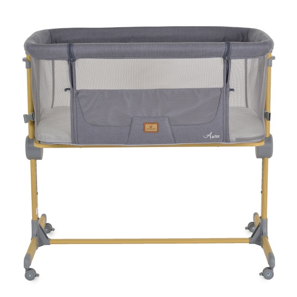 Pătuț Co-sleeping Cangaroo Aura Grey pentru bebeluși cu 7 poziții, funcție antireflux, saltea inclusă și roți cu frâne