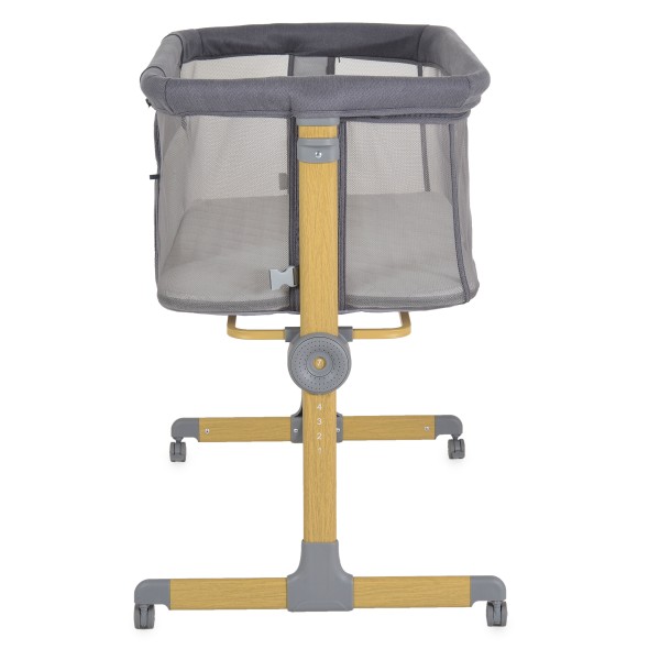 Pătuț Co-sleeping Cangaroo Aura Grey pentru bebeluși cu 7 poziții, funcție antireflux, saltea inclusă și roți cu frâne
