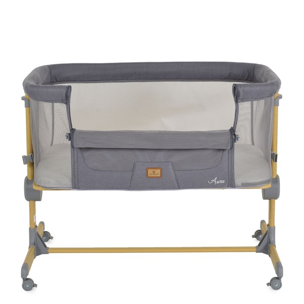 Pătuț Co-sleeping Cangaroo Aura Grey pentru bebeluși cu 7 poziții, funcție antireflux, saltea inclusă și roți cu frâne