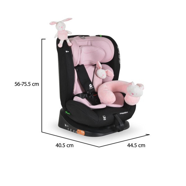 Scaun Auto i-Size Moni Competition 0-12 ani (40-150 cm) – fara Isofix, Pozitie somn, 5 Puncte, Protecție Laterală SIP Baby Pink