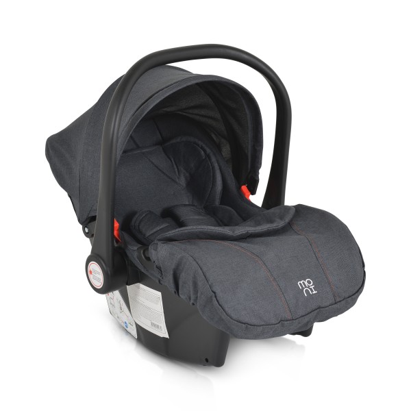 Scaun auto pentru bebeluși Moni Trio Black – 40-87 cm, cu fața la direcția de mers, centură 3 puncte, copertină pliabilă și adaptoare incluse