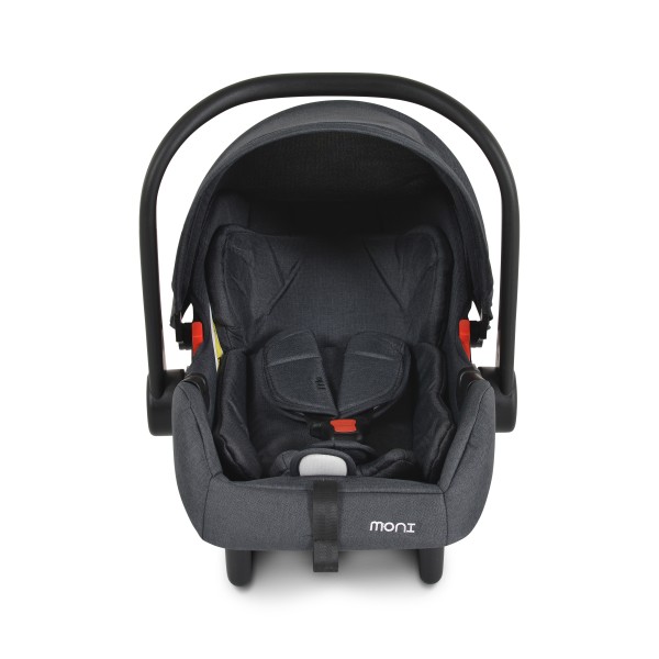 Scaun auto pentru bebeluși Moni Trio Black – 40-87 cm, cu fața la direcția de mers, centură 3 puncte, copertină pliabilă și adaptoare incluse