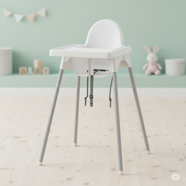 Scaun înalt pentru bebeluși pliabil până la 3 ani Linda Alb Gri – cu centură de siguranță, margine anti-scurgere și design compact