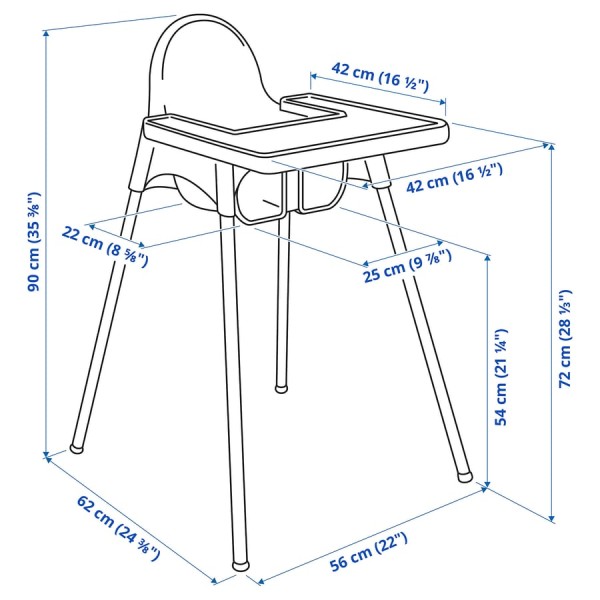 Scaun înalt pentru bebeluși pliabil până la 3 ani Linda Alb Gri – cu centură de siguranță, margine anti-scurgere și design compact
