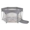 Țarc de joacă hexagonal pliabil Cangaroo Playbox Grey cu laterale din plasă și bază termoizolantă – pentru copii 6 luni+ până la 15 kg