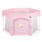 Țarc de joacă hexagonal pliabil Cangaroo Playbox Pink cu laterale din plasă și bază termoizolantă – pentru copii 6 luni+ până la 15 kg