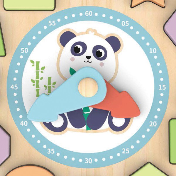 Ceas sortator educativ 3D din lemn Hi Pando cu cifre colorate și ace mobile – învățare prin joacă pentru copii 3 ani+