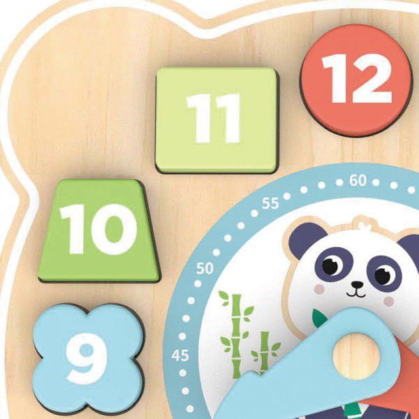 Ceas sortator educativ 3D din lemn Hi Pando cu cifre colorate și ace mobile – învățare prin joacă pentru copii 3 ani+