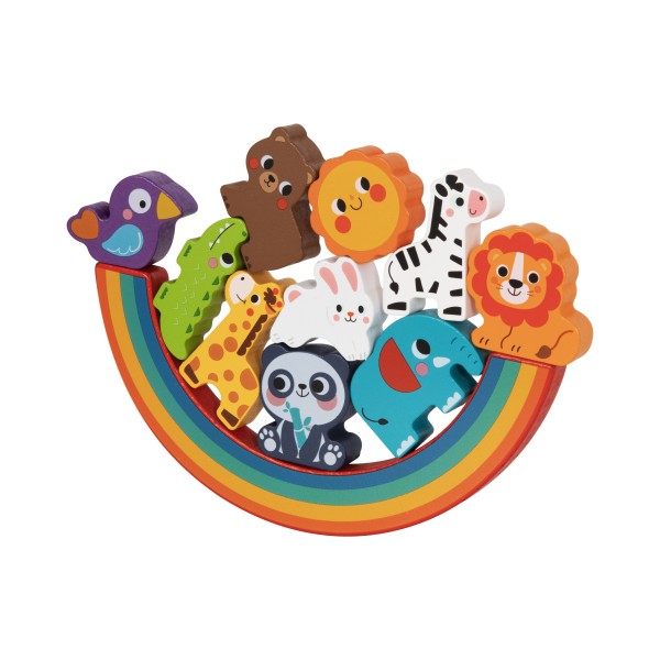 Puzzle educativ din lemn Hi Pando 2 în 1 – joc de echilibru și forme cu animale colorate pentru copii 18 luni+