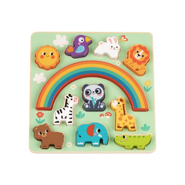 Puzzle educativ din lemn Hi Pando 2 în 1 – joc de echilibru și forme cu animale colorate pentru copii 18 luni+