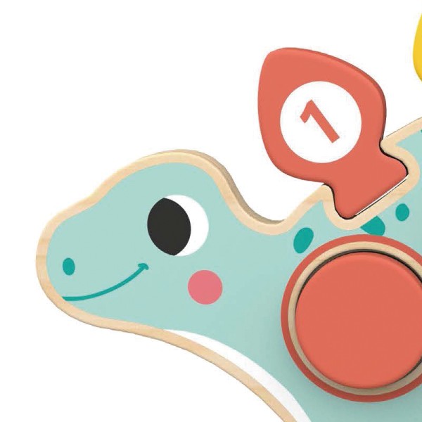 Puzzle educativ din lemn Hi Pando Dinozaur – forme geometrice și numere pentru copii 18 luni+