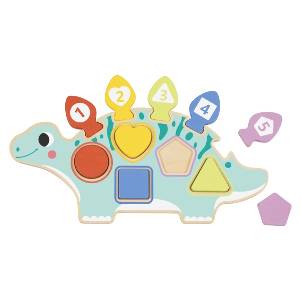 Puzzle educativ din lemn Hi Pando Dinozaur – forme geometrice și numere pentru copii 18 luni+