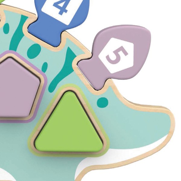 Puzzle educativ din lemn Hi Pando Dinozaur – forme geometrice și numere pentru copii 18 luni+