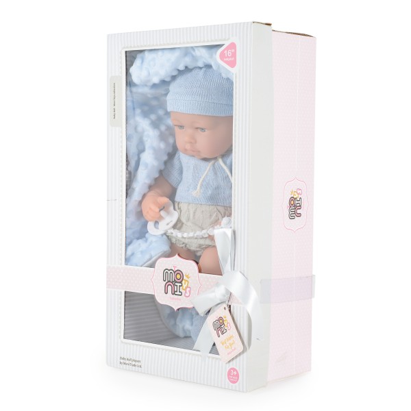 Păpușă realistă bebeluș 41 cm cu accesorii – jucărie interactivă pentru copii 3+ ani, Moni Toys Blue 8530