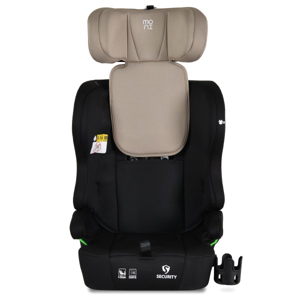 Scaun auto i-Size cu ISOFIX Moni Security Cool Beige 76–150 cm – Top Tether, centură 5 puncte și tetieră reglabilă