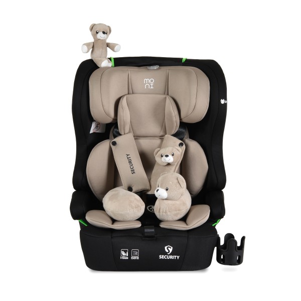 Scaun auto i-Size cu ISOFIX Moni Security Cool Beige 76–150 cm – Top Tether, centură 5 puncte și tetieră reglabilă