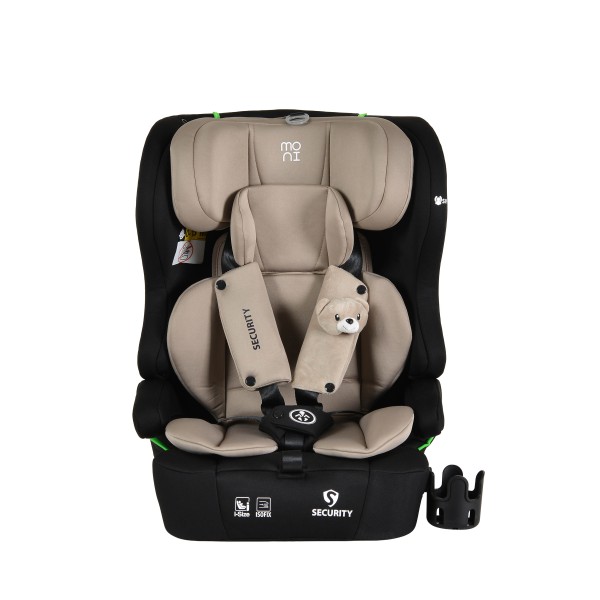 Scaun auto i-Size cu ISOFIX Moni Security Cool Beige 76–150 cm – Top Tether, centură 5 puncte și tetieră reglabilă