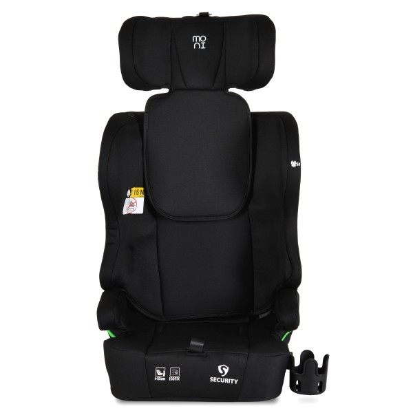 Scaun auto i-Size cu ISOFIX Moni Security Midnight black 76–150 cm – Top Tether, centură 5 puncte și tetieră reglabilă