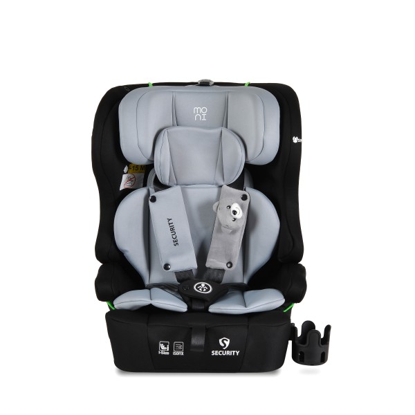Scaun auto i-Size cu ISOFIX Moni Security Space Gray 76–150 cm – Top Tether, centură 5 puncte și tetieră reglabilă