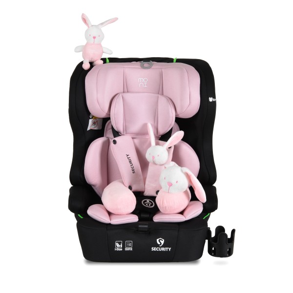 Scaun auto i-Size cu ISOFIX Moni Security Baby Pink 76–150 cm – Top Tether, centură 5 puncte și tetieră reglabilă