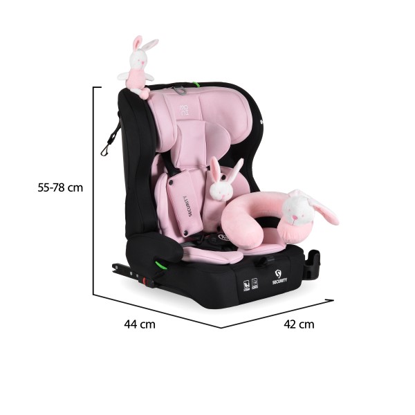 Scaun auto i-Size cu ISOFIX Moni Security Baby Pink 76–150 cm – Top Tether, centură 5 puncte și tetieră reglabilă