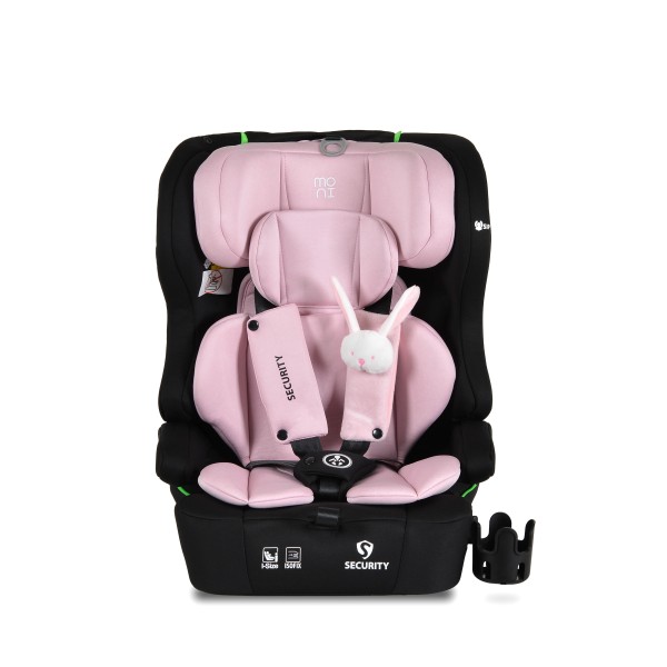 Scaun auto i-Size cu ISOFIX Moni Security Baby Pink 76–150 cm – Top Tether, centură 5 puncte și tetieră reglabilă