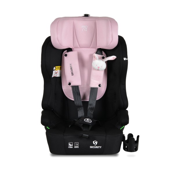 Scaun auto i-Size cu ISOFIX Moni Security Baby Pink 76–150 cm – Top Tether, centură 5 puncte și tetieră reglabilă