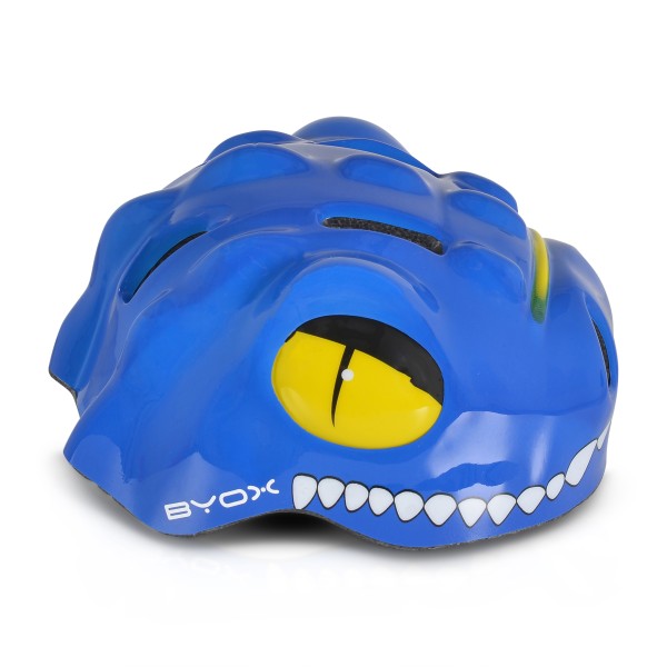 Cască protecție copii Byox Dino Blue – mărime S (48–54 cm), 6 orificii, lumină LED