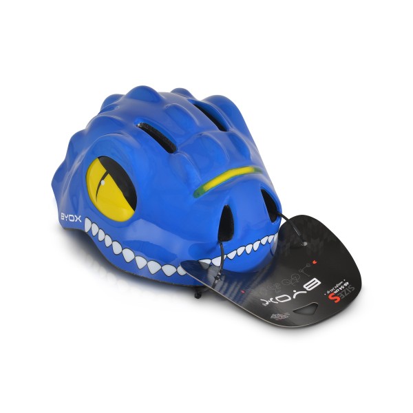 Cască protecție copii Byox Dino Blue – mărime S (48–54 cm), 6 orificii, lumină LED