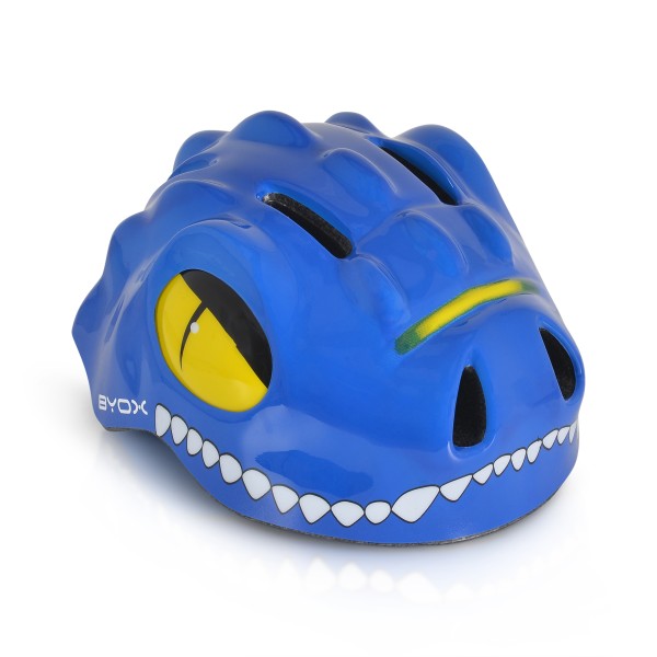 Cască protecție copii Byox Dino Blue – mărime S (48–54 cm), 6 orificii, lumină LED