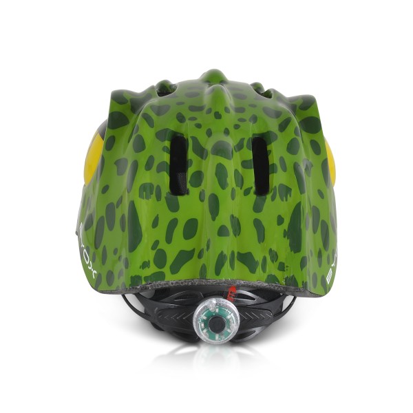 Cască protecție copii Byox Dino Dark Green – mărime S (48–54 cm), 6 orificii, LED