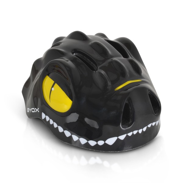 Cască protecție copii Byox Dino Black – mărime S (48–54 cm), 6 orificii, lumină LED