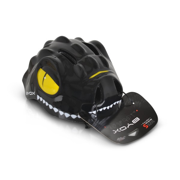 Cască protecție copii Byox Dino Black – mărime S (48–54 cm), 6 orificii, lumină LED
