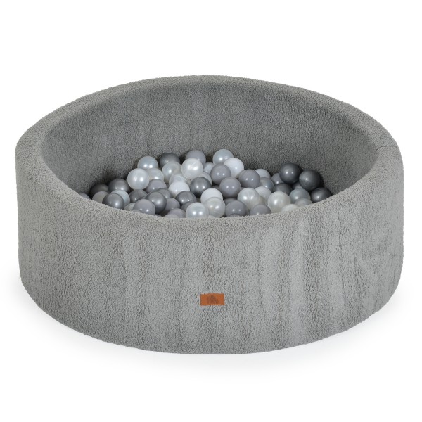 Piscină cu bile Moni Toys Boucle Grey – moale, 200 bile colorate, 12 luni+