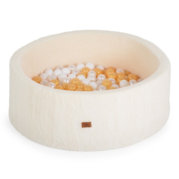 Piscină cu bile Moni Toys Boucle Ivory – moale, 200 bile colorate, 12 luni+