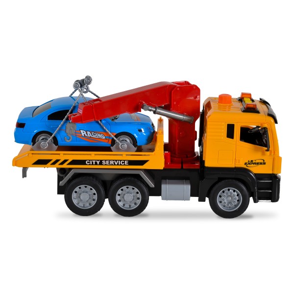 Mașină de asistență rutieră WENYI 1:10 – cu platformă, macara, mașinuță inclusă, lumini și sunete, 3 ani+