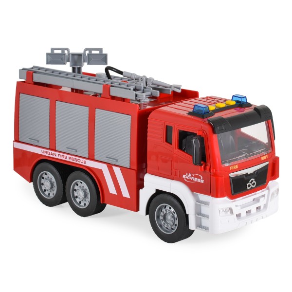 Mașină de pompieri WENYI 1:10 – cu pulverizare apă, furtun detașabil, lumini, sunete și uși funcționale, 3 ani+