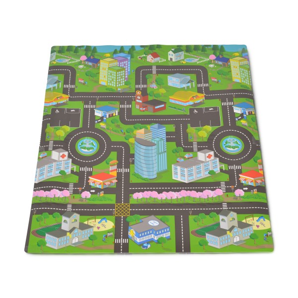 Covoraș de Joacă 120x100x3 cm din Spumă EVA Antiderapant – Imprimeu Oraș, Moni Toys Multicolor