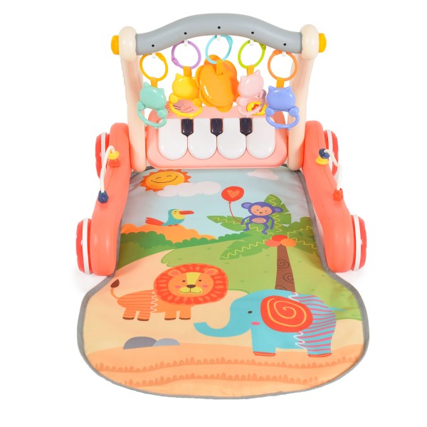 Premergător Bebe 2 în 1 cu Pian și Covoraș Colorat Moni Toys Pink, Jucării Interactive și Funcții Muzicale