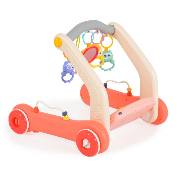 Premergător Bebe 2 în 1 cu Pian și Covoraș Colorat Moni Toys Pink, Jucării Interactive și Funcții Muzicale