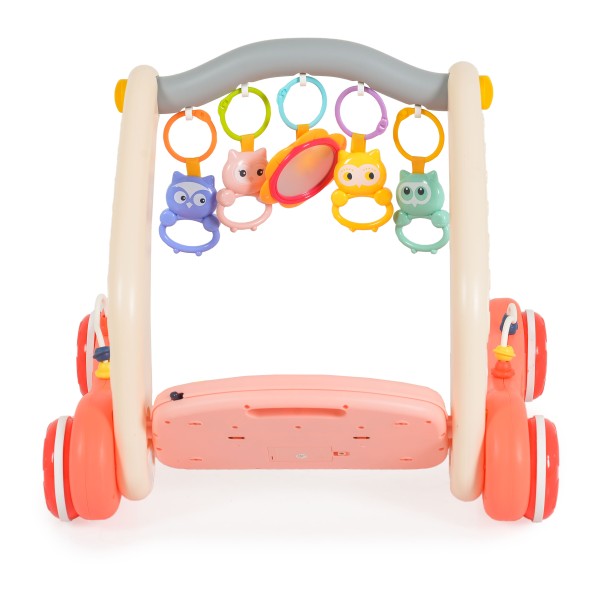 Premergător Bebe 2 în 1 cu Pian și Covoraș Colorat Moni Toys Pink, Jucării Interactive și Funcții Muzicale