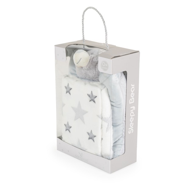 Set Pătură și Pernă Bebe Cangaroo Sleepy bear Grey 90x75 cm – Moale și Delicată din Poliester, 0+ luni, Ideal pentru Pătuț și Cărucior