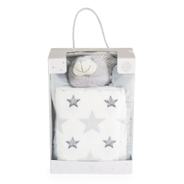 Set Pătură și Pernă Bebe Cangaroo Sleepy bear Grey 90x75 cm – Moale și Delicată din Poliester, 0+ luni, Ideal pentru Pătuț și Cărucior
