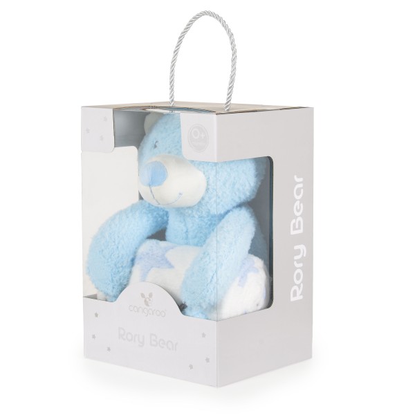 Set Pătură Bebe Cangaroo Rory Bear blue 75x90 cm cu Ursuleț de Pluș – Moale și Călduroasă, din Poliester Delicat, 0+ luni