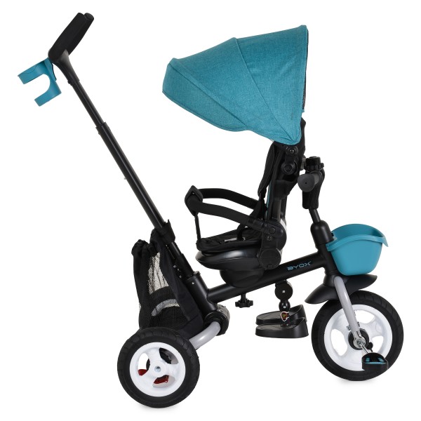 Tricicletă Pliabilă cu Control Parental Byox Flexy Lux Blue, Scaun Rotativ 360°, 18 Luni+