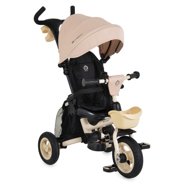 Tricicletă Pliabilă cu Control Parental Byox Flexy Lux Beige, Scaun Rotativ 360°, 18 Luni+