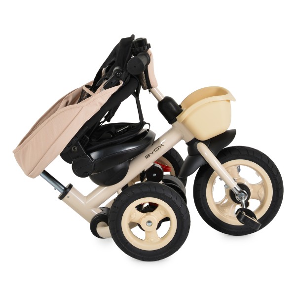 Tricicletă Pliabilă cu Control Parental Byox Flexy Lux Beige, Scaun Rotativ 360°, 18 Luni+