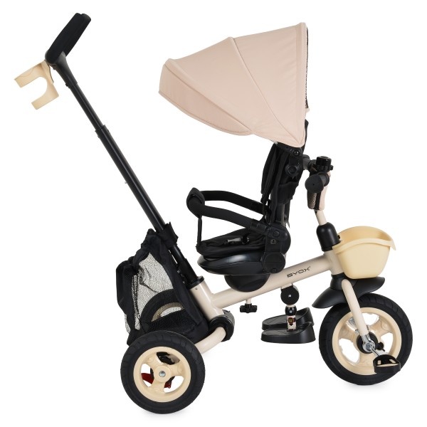 Tricicletă Pliabilă cu Control Parental Byox Flexy Lux Beige, Scaun Rotativ 360°, 18 Luni+