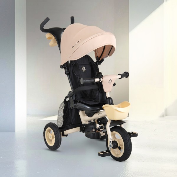 Tricicletă Pliabilă cu Control Parental Byox Flexy Lux Beige, Scaun Rotativ 360°, 18 Luni+
